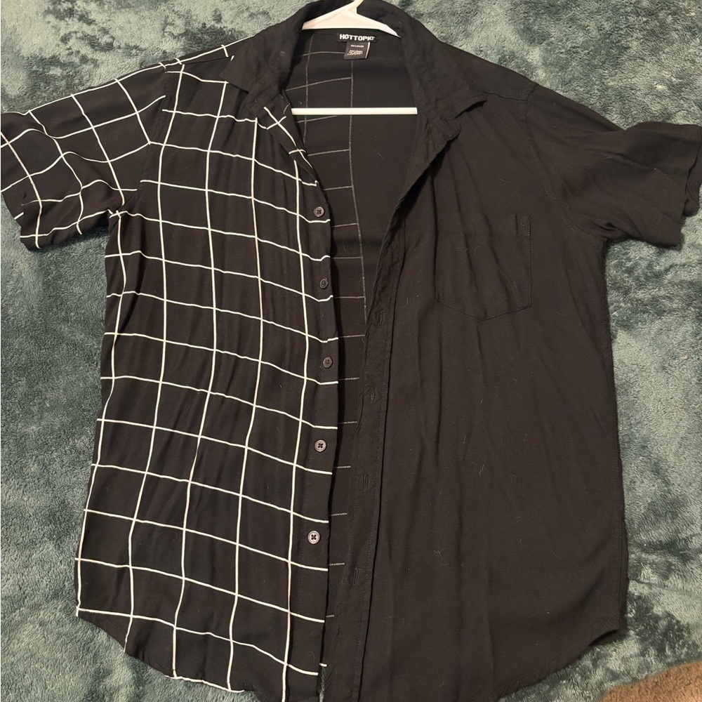 Hot Topic Black Shirt with White Grid Pattern